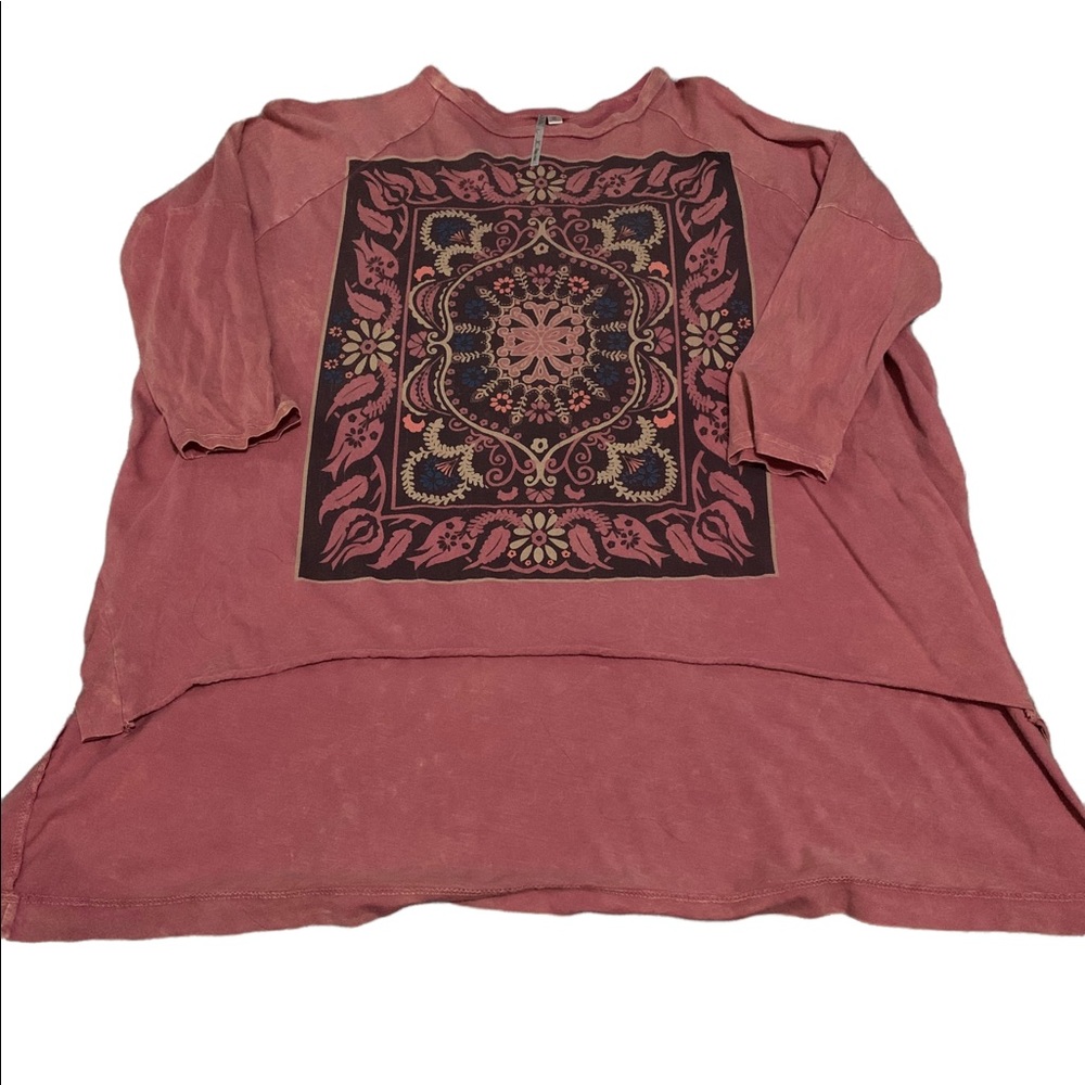 Urban Outfitters Rose Mauve Tunic with Black and Gold Medallion Print